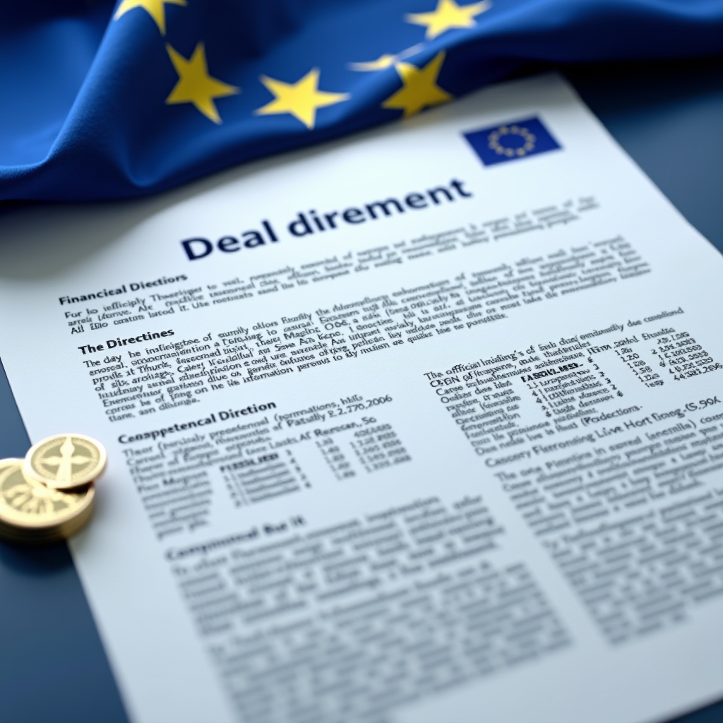 Documento ufficiale dell'Unione Europea con bandiera europea e simboli finanziari, rappresentante le nuove direttive sulla trasparenza finanziaria e il reporting aziendale per il 2026